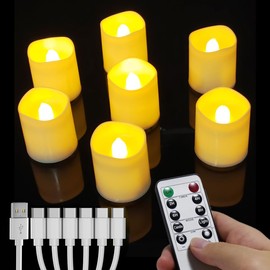 Rechargeable Candles Tea Lights with Remote Timer, Battery Operated Flameless Votive Tea Lights Candles, USB Tealights Candles for Home Decor Seasonal Decor, Dia 1.5‘’ X H 1.7'', 6-Pack