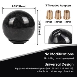 TIEVISHO Carbon Fiber Shift Knob Forged Marble Pattern Spherical Unique Designed for Automatic and Manual Vehicles Universal Gear Shifter with 3 Adapters Black