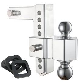 Goldy TRAILERHITCH Adjustable Trailer Hitch Ball Mount, 8-Inch Drop/Rise, Fits 2-Inch Receiver, 2'' & 2-5/16'' Combo Tow Balls Heavy Duty Aluminum with Double Stainless Steel Pins and 3 Silencer Pads