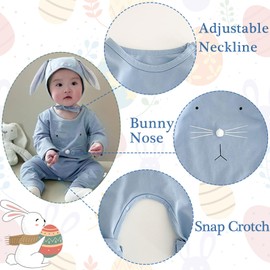 Fairy Baby Newborn Baby Easter Outfits Blue Bunny Romper Boys Girls Onesie Bodysuit Jumpsuit Rabbit Hat Clothes Set 6-12M
