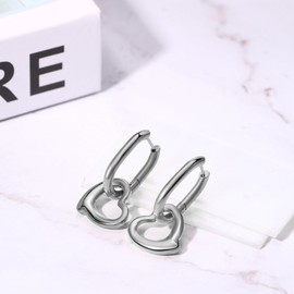 Cupimatch Creolen Ohrring für Damen: Exquisite Edelstahl Quadratische Ohrringe Büroklammer Huggie Creolen Herz Anhänger Ohrringe Earrings Geschenke für Frauen Mädchen Silber