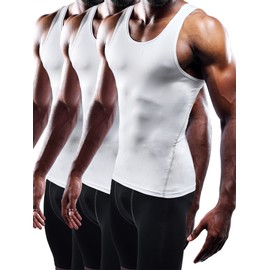 NELEUS Men's Athletic 3 Pack Compression Tank Top Dry Fit Undershirts,White,3XL