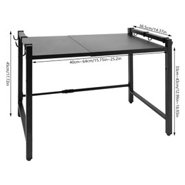 2 Tiers Adjustable Microwave Stand,Extendable Microwave Oven Rack with 6 Hooks 12.99-16.93 Inch Height Adjustable 66.14 Lbs Loading Capacity Heavy Duty Microwave Toaster Countertop Stand