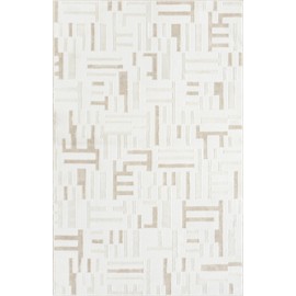 Abani Beige Area Rug - 6' x 9' - Living Room & Bedroom - Geometric Maze Design - Indoor Use - Easy to Clean, Stain Resistant, Non-Shedding - Neutral Collection