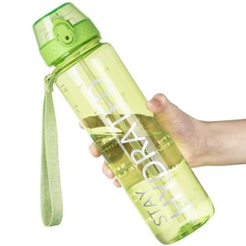 OLDLEY 1L Sports Water Bottle with Straw, Tritan 1 Litre Motivational Drink Bottle, BPA Free Leakproof Transparent Water Bottle with Time Marker for Cycling, School, Gym, Outdoor (Olive)