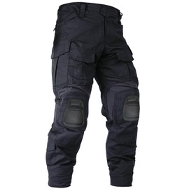 OCANXUE Men’s Tactical Pants with Knee Pads Camo Cargo Pants Waterproof Hiking Pants 10 Pockets No Belt Black 32