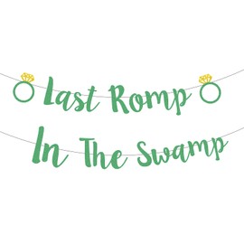 Pre-Strung Last Romp in The Swamp Banner, Glitter Green Bachelorette Party Decorations, Funny Bridal Shower Party Supplies Decorations