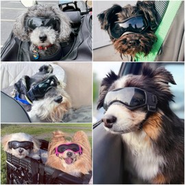 Enjoying Dog Sunglasses Small Breed, Dog Goggles UV Protection, Cycling Eye Protection for Small Dogs, Outdoors Breathable Windproof Dustproof Anti-Fog, Adjustable Straps, Cool Black