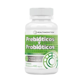 HEALTHADDICTION - Probióticos y Prebióticos – Fórmula Avanzada con 4 Cepas y 10 Billones de UFC – Cápsulas de Absorción Entérica, Sin Gluten, Lactosa ni Azúcar – 60 Cápsulas de 400mg