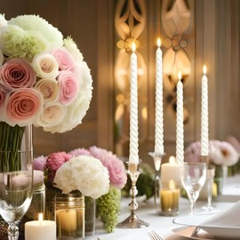 12 Pack White Spiral Taper Candles,Unscented Twisted Candlesticks, Set for Wedding Dinner Party Ceremony