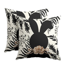 Kawani Easter Rabbit Pillow Covers 18x18 Inch Black Bunny Floral Easter Outdoor Decorative Throw Pillow Covers Set of 2 Modern Pillowcases Square Cushion Covers for Couch Home Decor