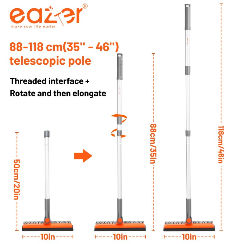 Eazer 46'' Professional Window Cleaner Tool, 2-in-1 Rotatable Squeegee for
