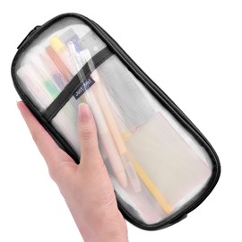 Sonuimy Clear Mesh Pencil Case Pouch, Clearly Visible Grid Pen Cases Organizer For Adult, Zipper Transparent Stationary Makeup Bag For Travel Office College-Black