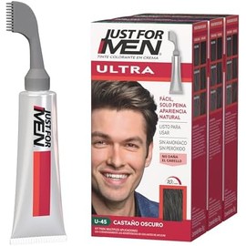 Just For Men Ultra, Tinte para Canas Castaño Oscuro U45 con Cepillo de Fácil Aplicación, 35g. Paquete de 3