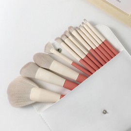 Brotevity Makeup Brush Set 12 Facial Brushes Portable Easy Storage Soft Skin PU Leather Envelope Storage Bag Makeup Brush Set (White
