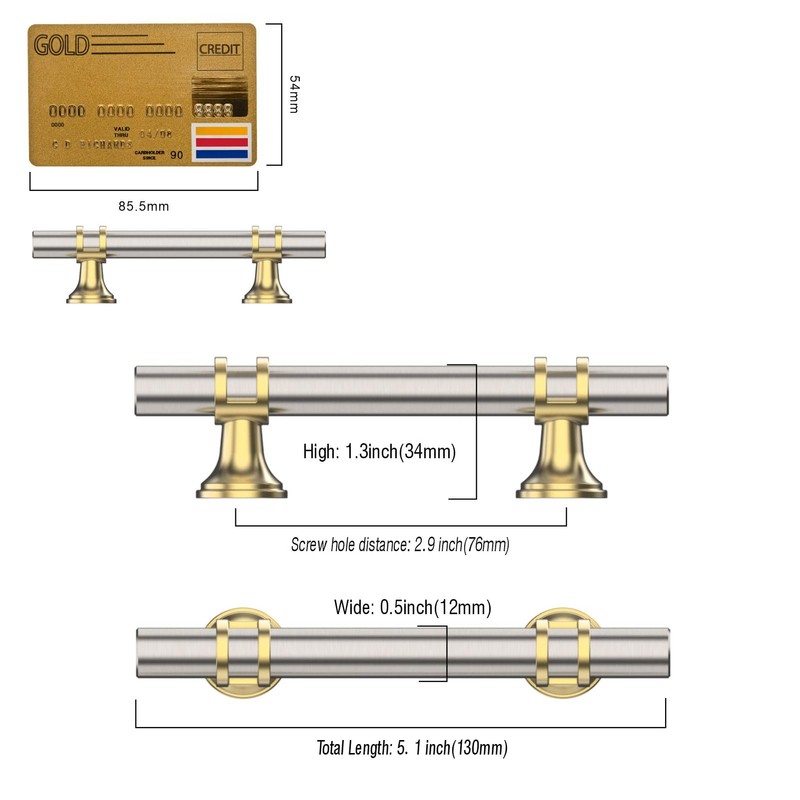 Amerdeco 10 Pack Brushed Satin Nickel and Gold Cabinet Pulls