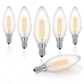 Lawyettle E12 LED Candelabra Bulbs 40 Watt Equivalent, 2700K Warm White, 500 Lumens, 4W Dimmable C35/B10 Chandelier Light Bulbs, Filament Clear Glass, 6 Pack