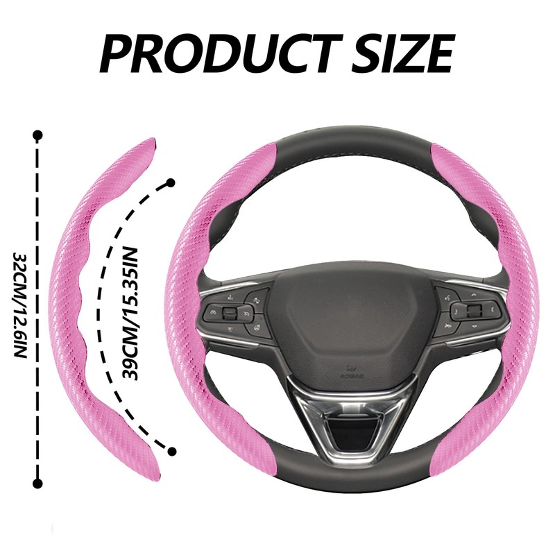 2pcs Universal Fit Carbon Fiber Steering Wheel Cover, Anti-Skid Steering
