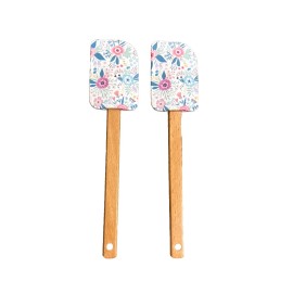 Unbranded Floral Wooden Handle Silicone Scrapper/Bakin