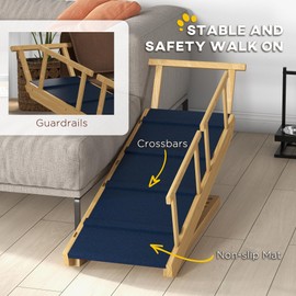 Adjustable Pet Ramp for Dogs, Wooden Foldable Dog Stairs with Non-Slip Mat, Fits Small to Large Dogs, Over Bed or Couch Heights