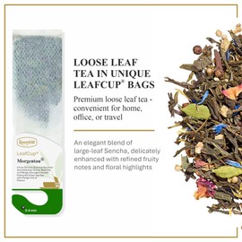 Ronnefeldt LeafCup Morgentau® – Loose Leaf Flavoured Green Tea with Mango-Citrus Notes & Flower Petals – 15 Individually Wrapped Tea Bags