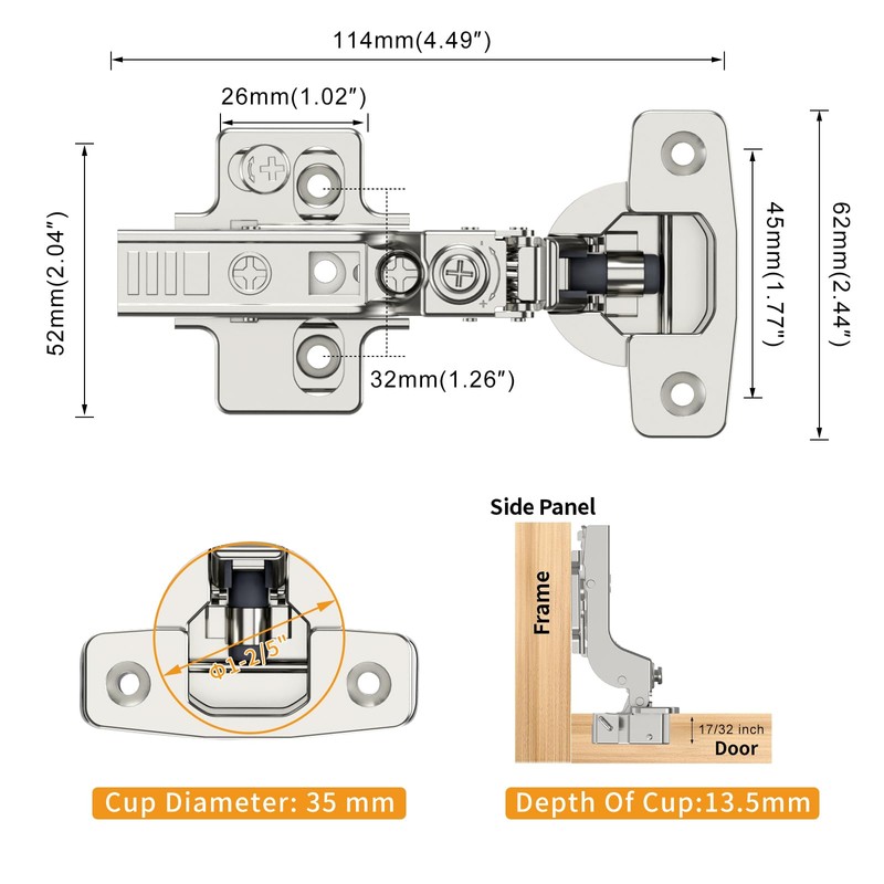 Chibery 20 Pack Frameless Inset Soft Close Concealed European Hinges,