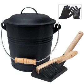 BRIAN & DANY Mini Ash Bucket with Lid and Shovel, 1.3 Gallon Fireplace Bucket with Broom, Ash Can for Fireplace, Ashes, Fire Pit, Wood Burning Stove