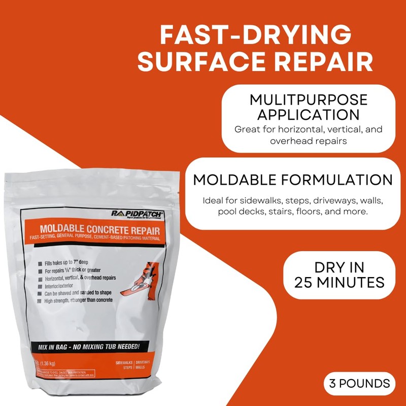 Rapid Patch Moldable Concrete Repair - Repair Surfaces in Concrete
