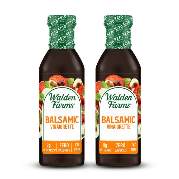 Walden Farms Balsamic Vinaigrette Dressing 12 oz Bottle (2 Pack) - Fresh and Delicious, 0g Net Carbs Condiment, Kosher Certified - So Tasty on Salads, Pizza, Vegetables, Marinades, Cocktails and More