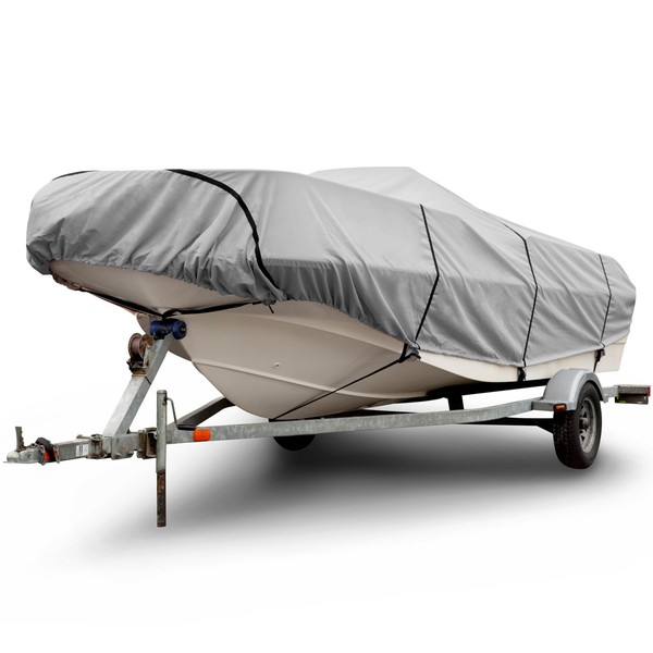 Budge 600 Denier Boat Cover fits Center Console V-Hull Boats B-631-X8 (24' to 26' Long, Gray)
