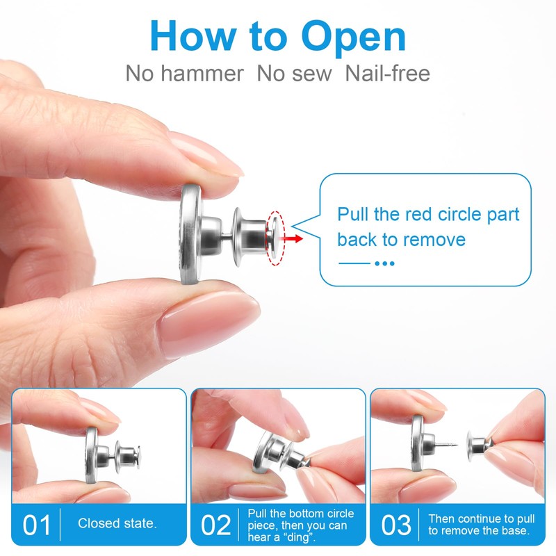KUNTAERY 8 Sets Button Pins for Jeans, No Sew Reusable