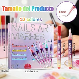 12 Rotuladores para Uñas 3D Secado Rápido, Decoración Nail Art Manicura