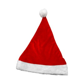 Soft Velvet Christmas Santa Hat, Adult Size, Red and White, with Pompom