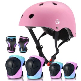 Sticker Adjustable Color Gradient Bike Kids Toddler Helmet and Pads for Kids 5-8-14+Boys Girls Child Skateboard Helmet with Knee Pad Elbow Pads Guards,Riding Scooter Roller Inline skatings Longboard