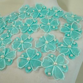 Two Layer Nail Diamond Nail Pearl Plum Blossom Petal Flower Women's Clothing/Knitted Shoes and Hats Decorative Accessories Thin Sha Cloth Stickers (Turquoise)