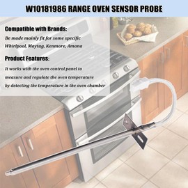 W10181986 Range Oven Sensor Probe for Whirlpool Maytag Kenmore Gas Ranges Temp Sensor Replacement Part WPW10181986 W10131826 AP6016450 PS11749737 1394200 8273902