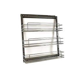 ML-017C Chrome Steel Cabinet Spice Rack- 3 Shelves Full Pullout Set, Polish Chrome Spice Rack Storage Organizer Mounts on The Cabinet Inside Left or Right