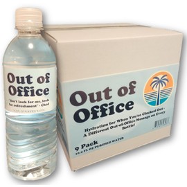 Out of Office Water - Purified Bottled Water - 9 Pack, (16.9 fl oz) - Fun Coworker Gift, Corporate Office Humor, and Workplace Hydration for Secret Santa or White Elephant