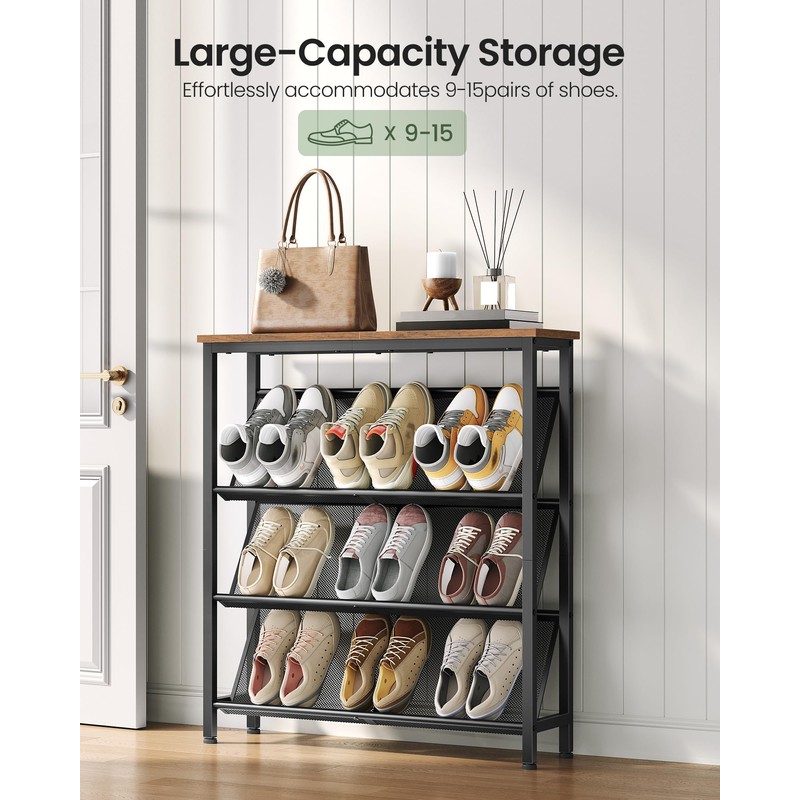 CHOEZON Shoe Rack, 4-Tier Slanted Shoe Storage Shelf, Narrow Shoe