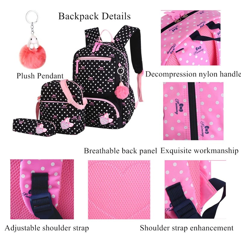 VIDOSCLA 3Pcs Crown Prints Backpack Sets Bowknot Primary Schoolbag Travel