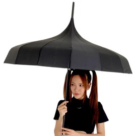 Gothic Black Pagoda Umbrella - Perfect For Rain Or Shine, Ideal For Vampires, Gothic Enthusiasts, And Lovers Of Unique Style