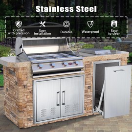 ZHAIUPON Outdoor Kitchen Double Doors, 30" W21 H Stainless Steel BBQ Doors w/Vents, Access Doors for Outdoor Kitchen, Grilling Station, BBQ Island