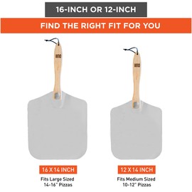 OUII Pizza Peel - 16 x 14-inch Aluminum Metal Spatula Paddle for Extra Large Pizzas. Foldable Wood Handle for Easy Storage, Pizza Oven Accessories. Premium Tool for Baking Homemade Pizza Bread.