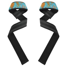 Correas de levantamiento de pesas, diseño retro, color azul, 26 pulgadas, neopreno, acolchadas, para levantamiento de pesas, culturismo, entrenamiento de fuerza, implementos de gimnasio