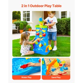 VEVOR Sand and Water Table for Toddlers, Double-Sided Kids Activity Waterfall Playset with 37PCS Accessories, Kids Activity Sensory Table, Outdoor Summer Sand Water Play Table for 3+ Years Boys Girls