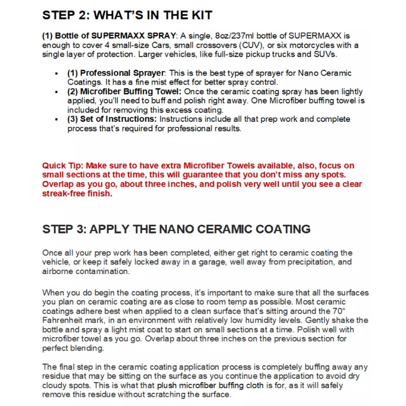 SUPERMAXX CERAMIC CAR COATING SPRAY 8 OZ/237ML ADVANCED SUPER HYDROPHOBIC