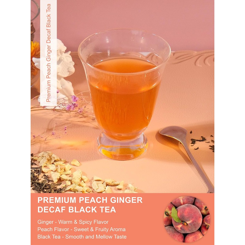 TeeLux Decaf Peach Ginger Black Tea, Decaffeinated Black Tea Flavored