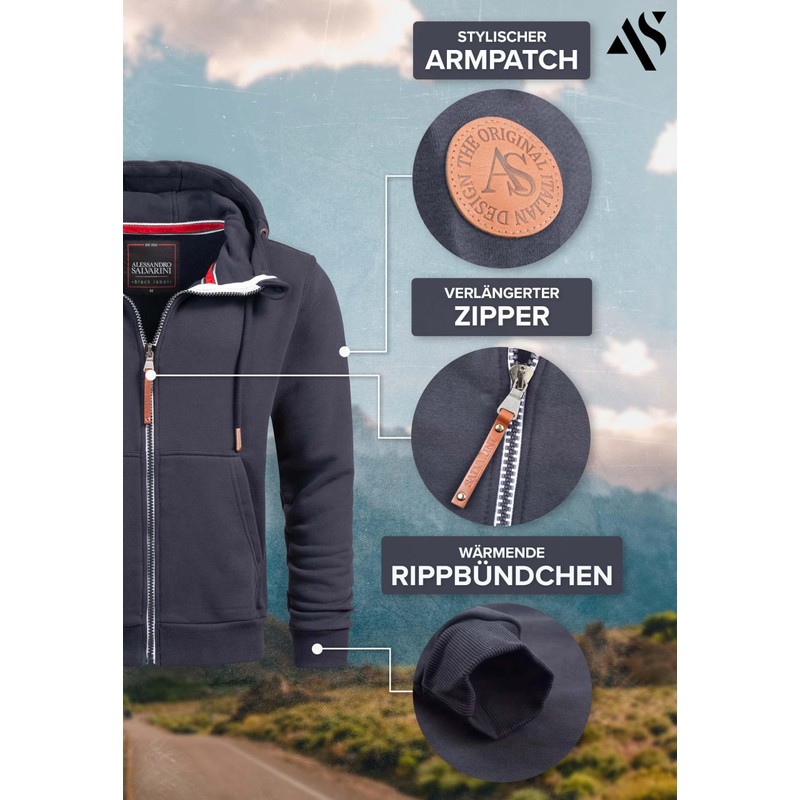 A. Salvarini AS292 Men's Hooded Sweater, Jacket - navy, size: