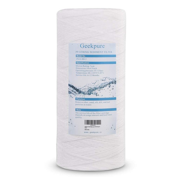 Geekpure 10-Inch String Wound PP Polypropylene Sediment Filter Cartridge for