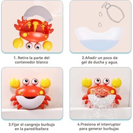 Juguetes para el Baño,Cangrejo Burbujeador para la Bañera,Hace Burbujas y Reproduce 12 Canciones Infantiles con Ventosa Fuerte,Regalo para Niños Niñas